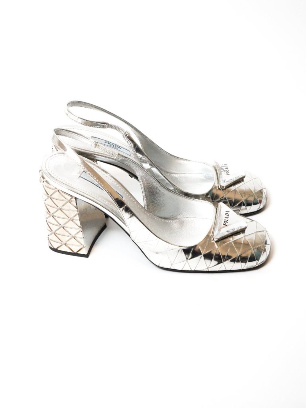 Prada Geometric Metallic Logo Triangle Pumps